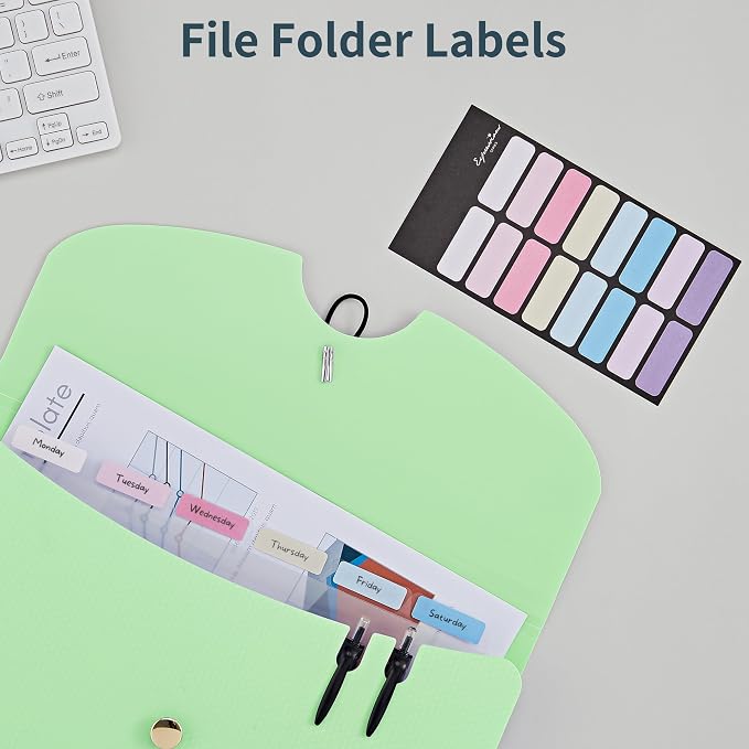 JARLINK 7 Pockets Expanding File Folder, A4 Accordion folders,Blue & Green | Accordion File Folders with 12 Labels, Portable Document Organizer for Home, College, School, and Office Supplies