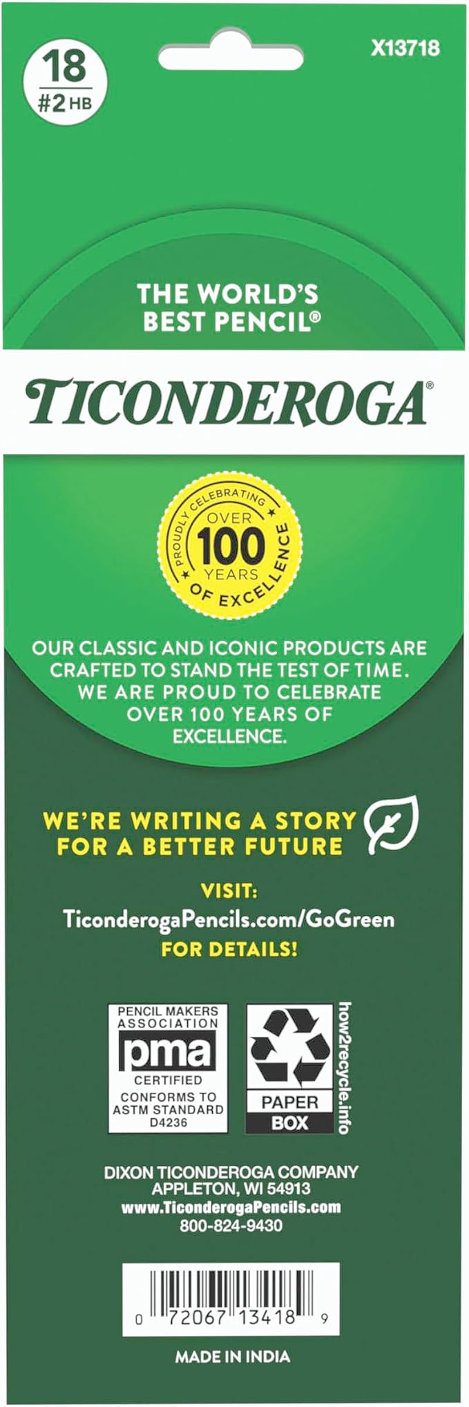 Ticonderoga Wood-Cased Pencils Pre-Sharpened, Arctic Blues, 18 Count