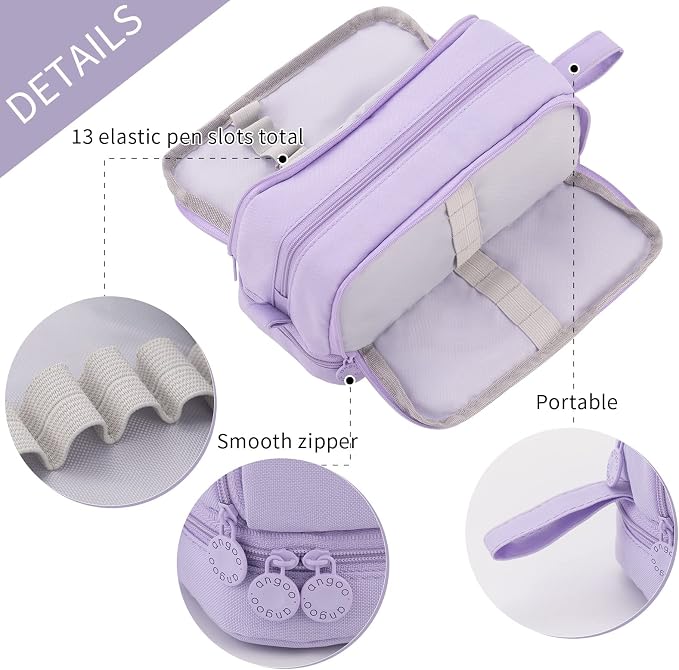 CICIMELON Large Capacity Pen Pencil Case with 4 Compartments, Multi-Slot Pencil Pouch Bag Aesthetic School Supplies Organizer for Teen Girls, Women, Adults (Purple)