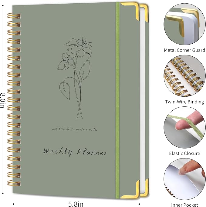TREES Undated Weekly Planner, Weekly To-Do List, Goal and Habit Tracker | 5.8" x 8" Spiral-Bound Organizer for Weekly Goals, Tasks and Habits, Designed for Work, School and Everyday Planning