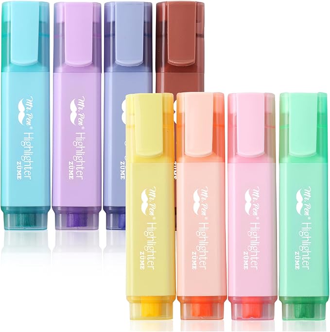 Mr. Pen- Pastel Highlighters, 8 Pack, Highlighters with Firm Chisel Tip | Quick Dry & Non-Toxic, No Bleed on Standard Paper, Ideal for Highlighting, Underlining, Journaling & Coloring