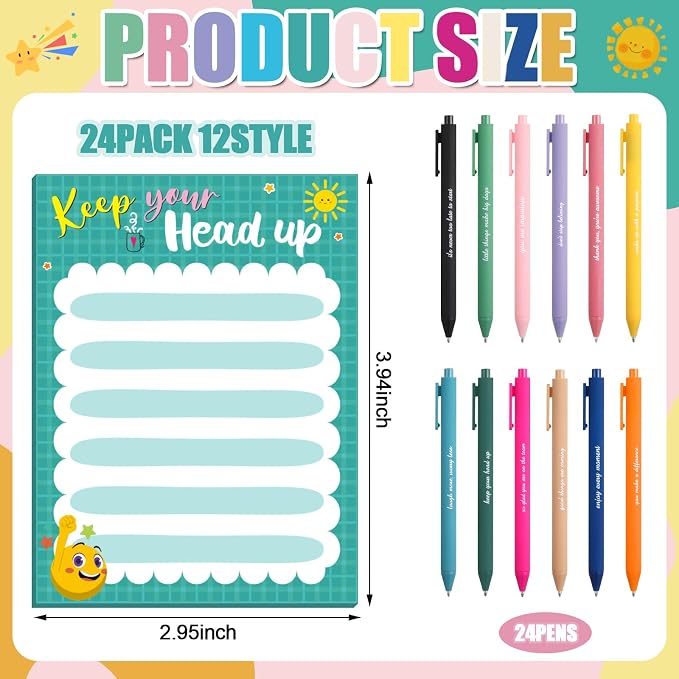 Eaasty 48 Pcs Cute Inspirational Notepads and Pens with Ribbon Bulk, Positive Affirmation Stationery Back to School Gifts for Students, Teachers, Classroom Rewards, Office Appreciation, Party Favors