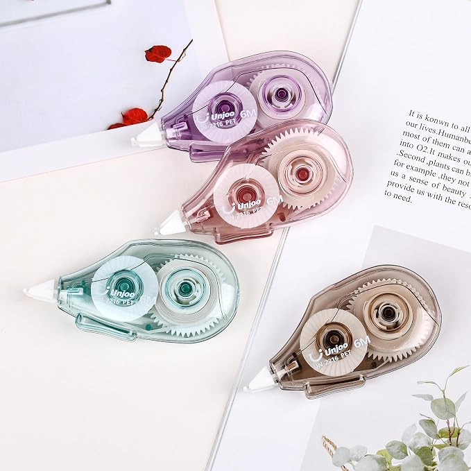 Unjoo White Correction Tape (12pack, 6M/256, Tape Width 0.2in, 4 colors) | Easy To Use Applicator, Fast, Clean Tear-Resistant Tape For school Supplies, Office