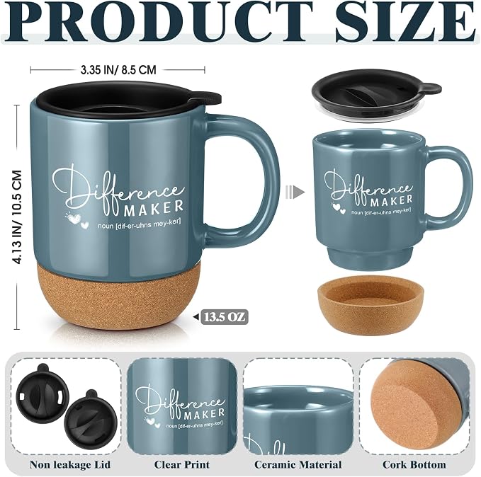 4 Pcs Difference Maker Gift Set Mug Notebook Candle Pen,Dark Blue,Word