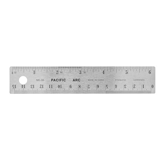 Stainless Steel 6 Inch Metal Ruler Non-Slip Rubber Back, with Inch and Metric Graduations