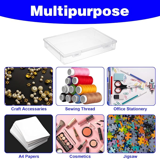 3 Pack Clear Plastic Storage Box with Flap Lid, Multipurpose A4 Size Craft Organizer for Art Supplies, Pencils, Markers, and Document Storage, 12.8 x 9.3 x 2.1 Inches