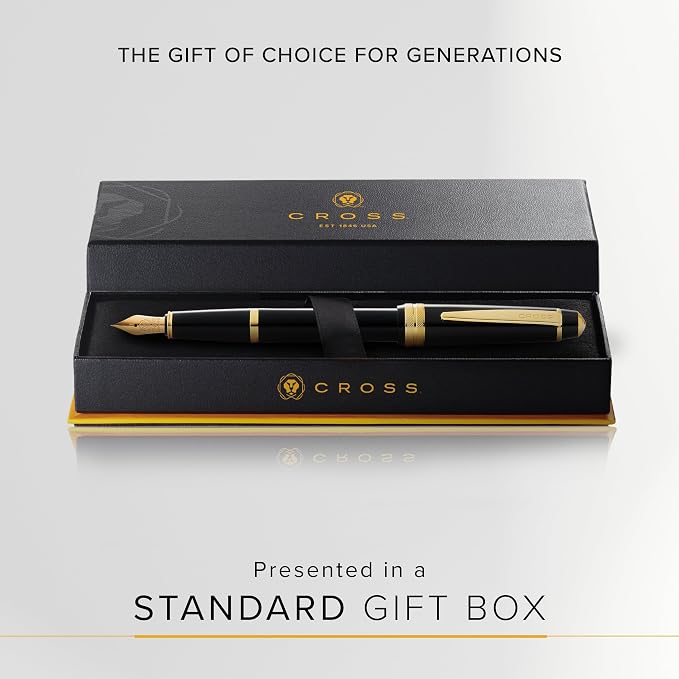 Cross Bailey Light Refillable Fountain Presented in a Everyday Gift Box - Medium Point, Black Ink, Polished Black