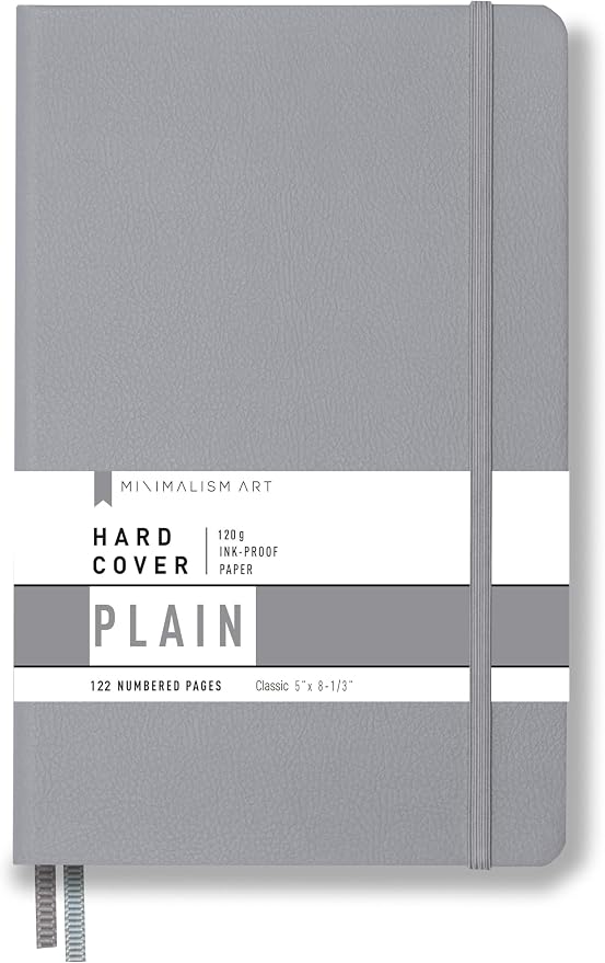 Minimalism Art, Premium Hard Cover Notebook Journal, Classic 5" x 8.3", 122 Numbered Pages, Gusseted Pocket, Ribbon Bookmark, Extra Thick Ink-Proof Paper 120gsm, San Francisco (Plain, Gray)