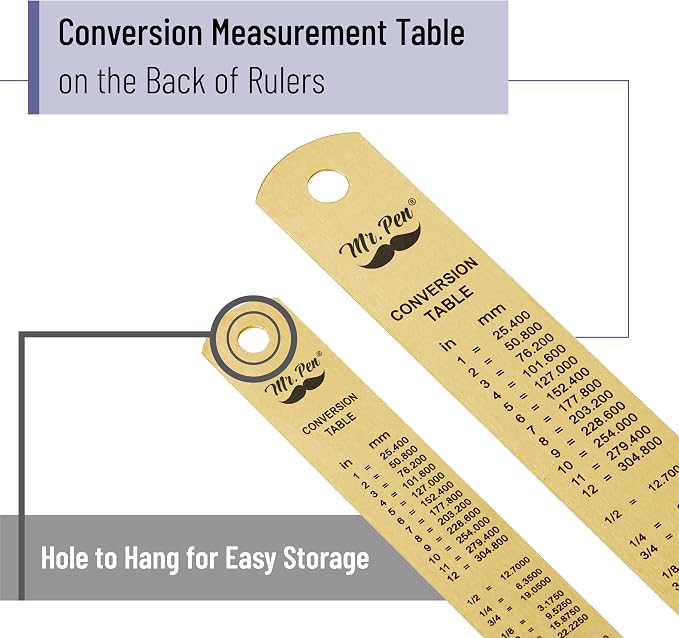 Mr. Pen- Metal Straight Edge Ruler, 2 Pack, 6" and 12", Gold | Stainless Steel Ruler Set, Imperial & Metric Measurements for Drawing, Home, Office, Engineering
