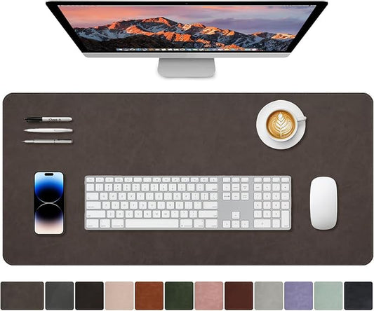 CHEERYGOO Leather Desk Pad Protector, Mouse Pad, Office Desk Mat, Non-Slip PU Leather Desk Blotter, Laptop Desk Pad, Waterproof Desk Writing Pad for Office and Home 31.5"x 15.7" L Dark Coffee