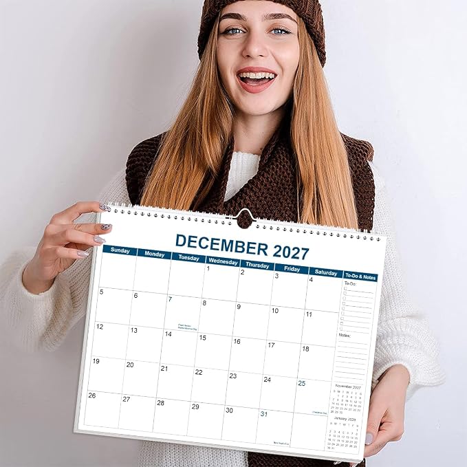 Calendar 2026-2027 - Wall Calendar from July 2026 to December 2027, 2026-2027 Wall Hanging Calendar Planner with Thick Paper, 12" x 14.5", Blue