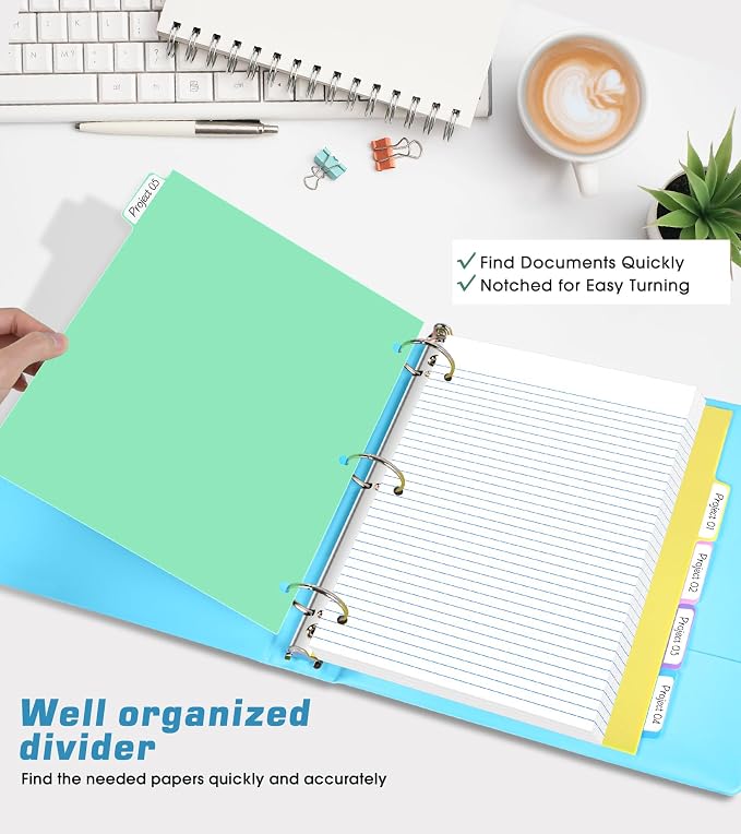 3 Ring Binder 1.5 inch，Cute Binder Organizer with 5 Tab Dividers Fits 175 Sheets of 8.5x11 Paper, Customizable Clear Cover with Inside Pockets, Aesthetic 1.5" Three Ring Binders for School Office，Blue