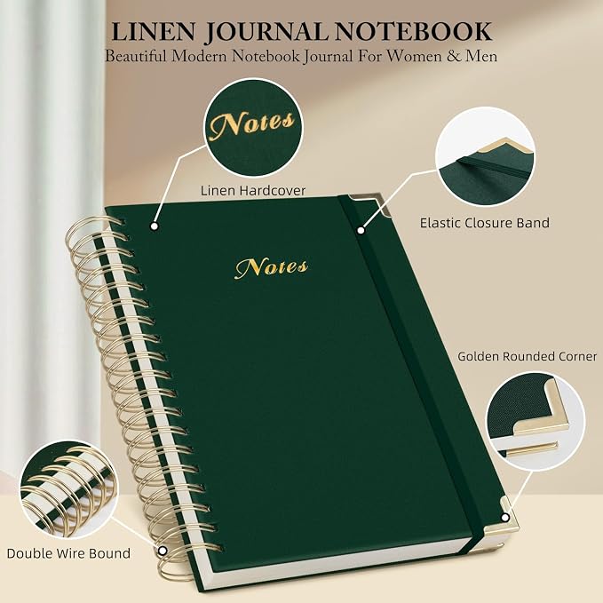 Spiral Notebook Journal, 328 Pages Linen Hardcover College Ruled Notebook, Lined Thick Journals for Women Men, B5 Thick Spiral Journal for Writing, 100GSM Paper, Cute Notebooks for Work School