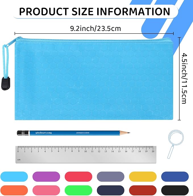 YOPCDJ 36pcs Pencil Pouch Bulk,Zipper Pouches,Waterproof Pencil Bags, Small Organizing Bags in 12 Colors for Classroom,Office Supplies Storage and Travel Accessories