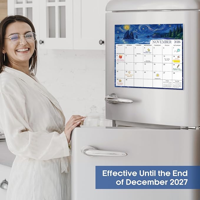 Aesthetic 2026-2027 Magnetic Calendar for Refrigerator, 21-Month Fridge Calendar Magnet from April 2026 to December 2027, Easy Organizing, Starry National Parks