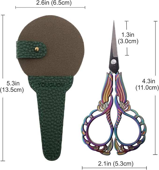 YOUGUOM Embroidery Scissors with Cover, Sewing Crafting Shears | Rainbow, Stainless Steel, Sharp Tip, for Needlework, Artwork, Cross Stitch, Quilting, Thread, Paper Cutting, Mini DIY Tools