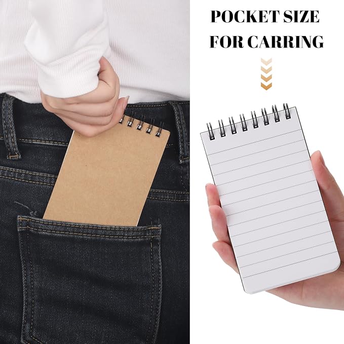 BESARME 10 Pcs Small Notepads 3x5, Kraft Spiral Pocket Notebook Bulk | Mini Lined Notepad, Memo Pads for Men, Students Back to School Gift