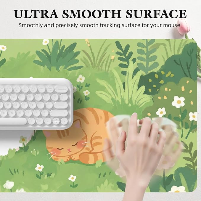Cat Kitten Grassland Leather Desk Mat Extended Gaming Mouse Pad | Non-slip Large Writing Pad Laptop Blotter Computer Keyboard Mat | Cute Kawaii Desk Protector for Home Office 27.6" x 13.8"