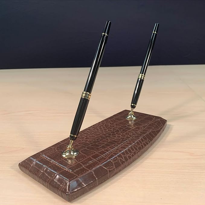 Dacasso Brown Crocodile Embossed Leather Luxury 8 Piece Desk Set - Blotter Pad & Desk Mat Organization Essentials - Executive Decor and Surface Protector