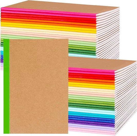 100 Pack A5 Lined Kraft Notebook Journals 8.3x5.5 In，Travel Journals Notebooks Bulk，Subject Notebooks 30 Sheets 60 Pages for Writing School Office Supplies (Multicolor Lined-100 Pack)
