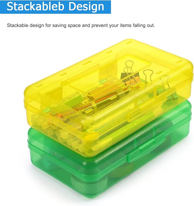 Tamaki 1 Pack Plastic Pencil Box Large Capacity, Blue | Clear Boxes with Snap-tight Lid Stackable Design and Stylish Office Supplies Storage Organizer