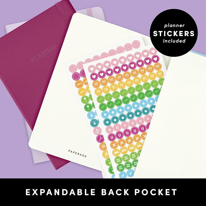 PAPERAGE Undated Weekly & Monthly Hardcover Planner (Blush), 5.6 in x 8 in, Includes Lined Note Pages & 2 Sticker Sheets
