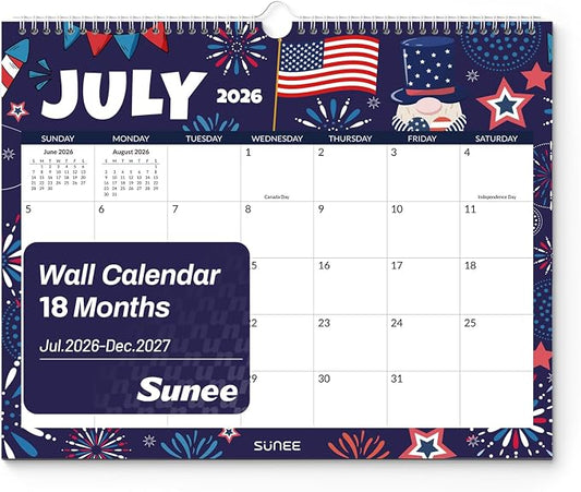 SUNEE Wall Calendar 2026-2027 18 Months Jul. 2026 - Dec. 2027, 14.5"x11.5" Big Grid Hanging Calendar with Note for Organizing & Planning, Monthly Calendar 2026-2027 with Last Month and Next Month, Seasons Color