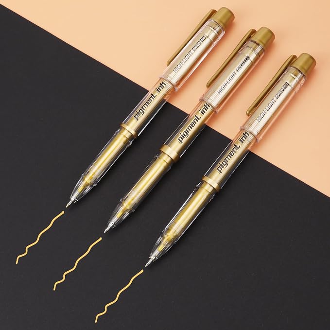 Gold Silver White Ink Gel Pens, 1mm Medium Fine Point, Opaque archival Ink Pen for Dark Paper Drawing,Sketching, Illustration, Card Making, Bullet Journaling (Gold Ink-3 Packs)