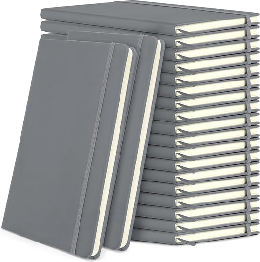 Honoson 20 Pack A5 Lined Journal Notebooks Hardcover Executive Notebook 5.5" x 8.3" PU Leather Wide Ruled Journals Bulk 160 Pages for Back to School Supplies Office Business Home (Gray)