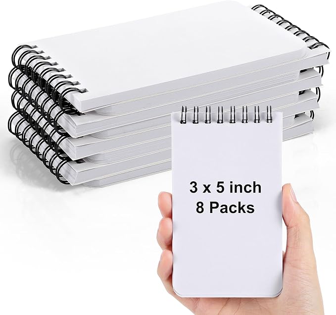 [8 Packs] 3x5 Blank Pocket Notebook - 50 Sheets Small Sprial Notebooks for Grocery/Shopping Lists, Mini Sketch Book Drawing Notepads for Doodle, Work, School, Office, Nurse, Travel