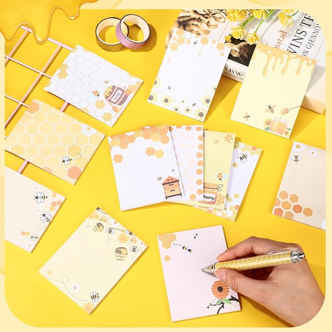 Chiisong 12 Pieces Bee Sticky Notes Bee Notepads Gifts 3x4 Inch Adhesive Honey Memo Notes for Women to Do List for Memo Reminder List for Office Home Supplies Teachers Gift