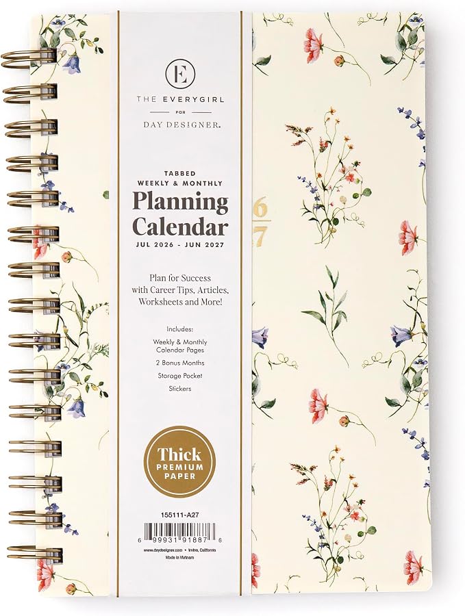 Blue Sky 2026-2027 Weekly & Monthly Academic Planner, 5"x8", Marisa | July 2026 - June 2027, Flexible Cover, Wirebound, Laminated Tabs, Storage Pocket, Stickers, Academic Year, The Everygirl