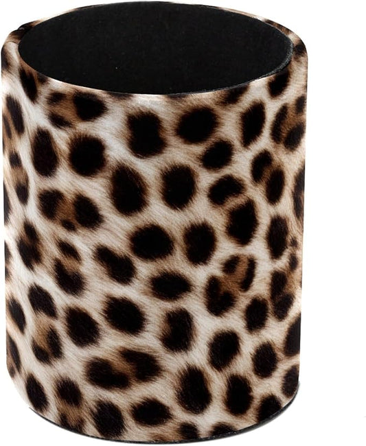 Leopard Print Leather Pen Holder for Desk, Multifunctional Desktop Organizer Pencil Cup, Desktop Caddy Stationery Organizer for School Home Office Desk Accessories