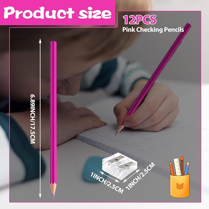 12 Pack Pink Colored Pencils for Kids, Pre-sharpened Art Pencils Back to School Supplies Set, Drawing Sketching Pencils for Students, Teachers, Classroom