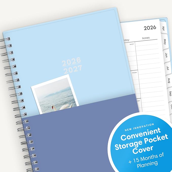 Blue Sky 2026-2027 Weekly & Monthly Academic Planner, 5"x8", Blues | 15-Month April 2026 - June 2027, Flexible Cover With Storage Pockets, Wirebound, Storage Pocket, Academic Year