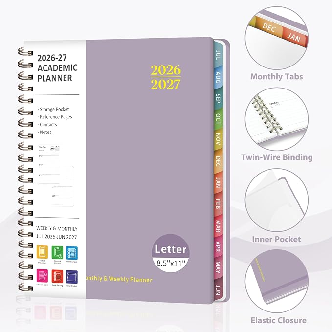 Planner 2026-2027, Weekly and Monthly Academic Planner, July 2026 - June 2027, Hardcover Calendar Agenda Book for School Year Planning, School Supplies for Teacher and Student, Letter Size(8.5'' x 11'')