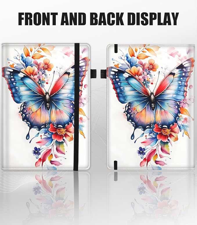 Hardcover Executive Notebooks, A5 PU Leather Lined Journal Notebook, 200 Pages Thick Paper Subject Notebooks for School,Work,Home Writing Business Notebook,Colorful Butterflies and Flowers