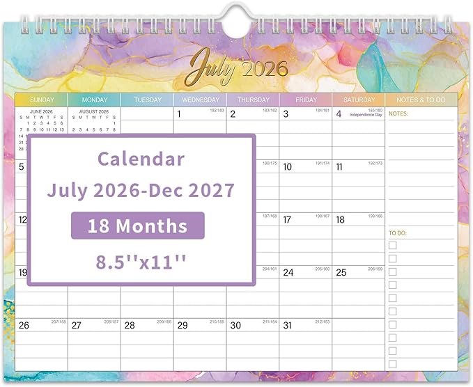 Comix 2026-2027 Wall Calendar,18 Month Planner for Home Office Classroom | 120GSM Thick Paper, Large Lined Blocks, Ink Bleed Resistant, Reinforced Hanger, for Home Office Classroom Family Planning
