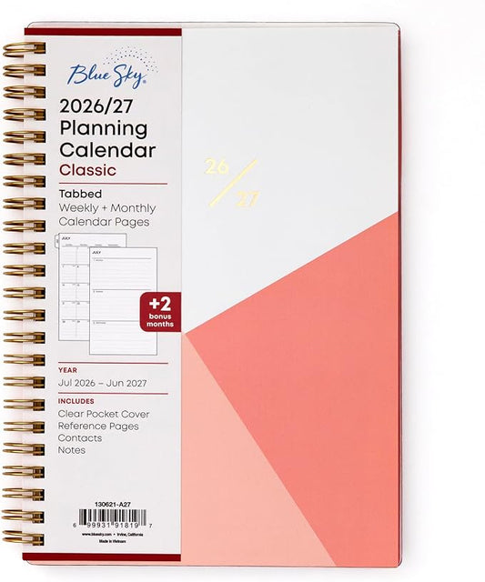 Blue Sky 2026-2027 Weekly & Monthly Academic Planner, 5"x8", Cali Pink | July 2026 - June 2027, Clear Pocket Cover, Wirebound, Laminated Tabs, Academic Year