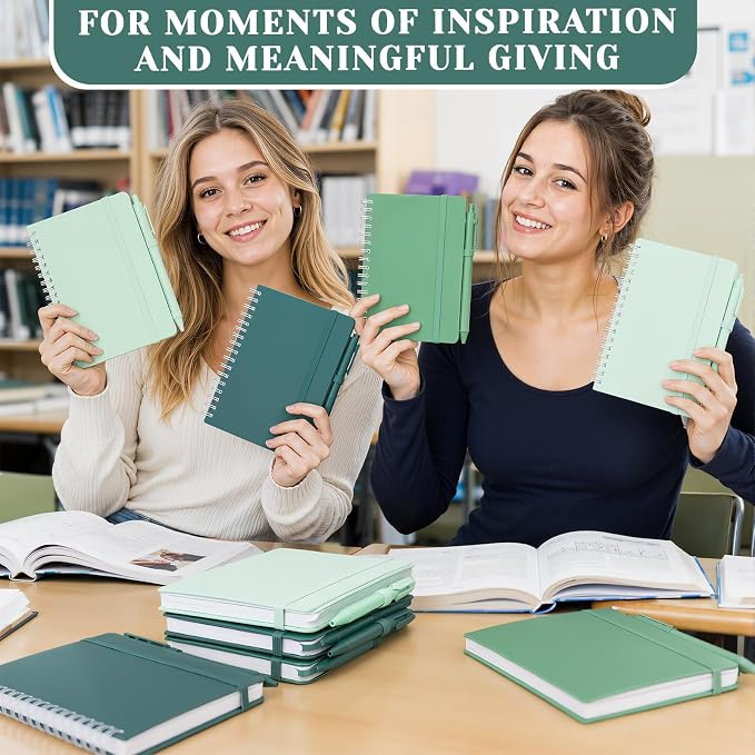 Fulmoon 12 Set Small Spiral Notebooks A6 with Pens Bulk, Multicolor 4" x 6" Pocket Notebooks Mini Lined Journals 50 Sheets for Back to School Supplies Students Gifts Rewards Office (Forest Greens)