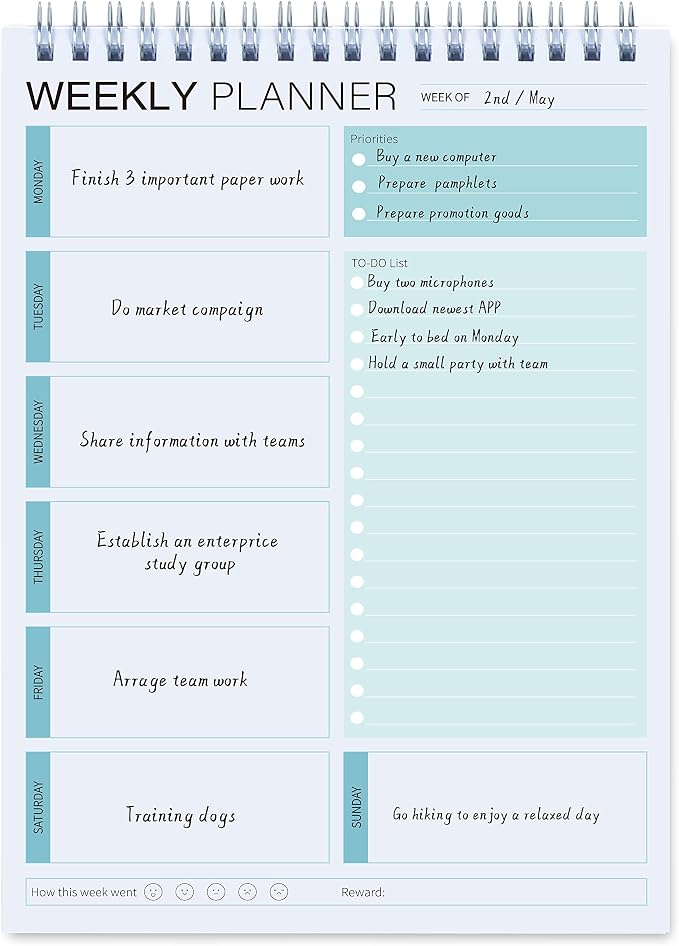 3PC Weekly Planner Notepad,Spiral To Do List Undated Planning Pad, Weekly Organizer for Students, Weekly Agenda for Work & Daily Life, 52 Sheets, 6.5 x 9.8 in (Green)