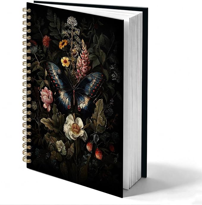 HOXUNQINA Moody Witchy Gothic Butterfly Journal Notebook 5.5x8.3 | Butterfly Gifts for Women Journal, Dark Academia Cottagecore Botanical Moth Notebooks for Work