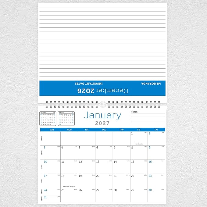 MZD8391 Calendar 2026-2027, 18 Months Wall Calendar From July 2026 To December 2027 with Julian Dates, 14" x 11" Thick Paper with Black Blocks For New Year (Blue)
