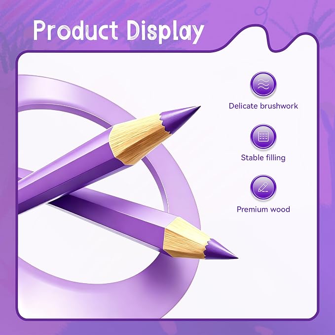 36 Piece Purple Colored Pencils Set with Sharpener, Pre-Sharpened Professional Wooden Art Pencils for Artists Drawing and Sketching, Premium Colored Tone Supplies Delivering Detailed Painting(Purple)
