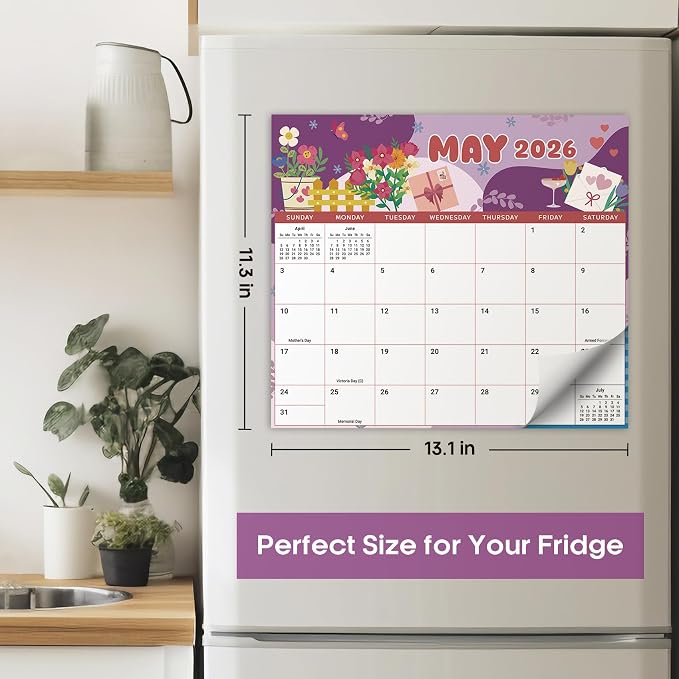 Aesthetic 2026-2027 Magnetic Calendar for Refrigerator, 21-Month Fridge Calendar Magnet from April 2026 to December 2027, Easy Organizing, Watercolor Festiva