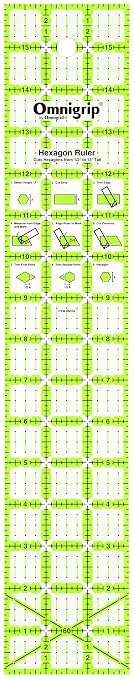 Omnigrid Omnigrip Ruler Hexagon 3in x 16in Rulers & Accessories, 3" x 16",White | By Omnigrid, Sewing and Quilting Supplies