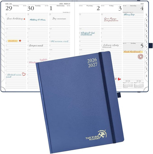 POPRUN 2026-2027 Academic Planner, Large Size 8.5" x 10.5", Weekly and Monthly Calendar, July 2026 to June 2027, Hardcover Appointment Book with Vertical Layout, Hourly Time Slots, Monthly Tabs - Navy Blue