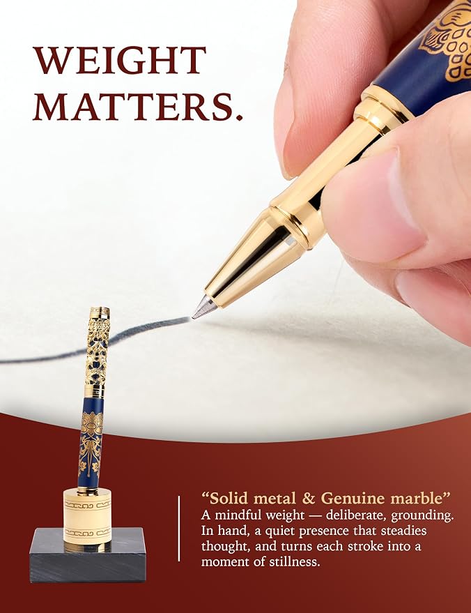 ARTEX Executive Rollerball Pen Sets With Stand-Museum Collections-Crafting Timeless Beauty-Luxury Pen Gift & Office Desk Decor, German SCHMIDT refill, Solid Metal & Marble Texture