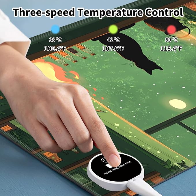 Heated Desk Pad Mouse Pad,Heated Desk Mat,with 3 Heating Levels & 3 Hours Auto Shut-Off,Leather 23.6"*14.2" Gaming Mouse Laptop Mat,Foot Warmer,Cat Green Window