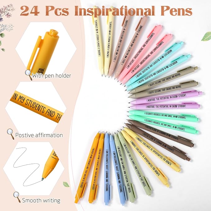 Mooliwe 48 Pcs Positive Affirmation Gift Set Gratitude Notebooks with Pens Small Bags Motivational Encouragement Notepads Daily Affirmations Journal for Women Stress Relief Self Care (Teacher)